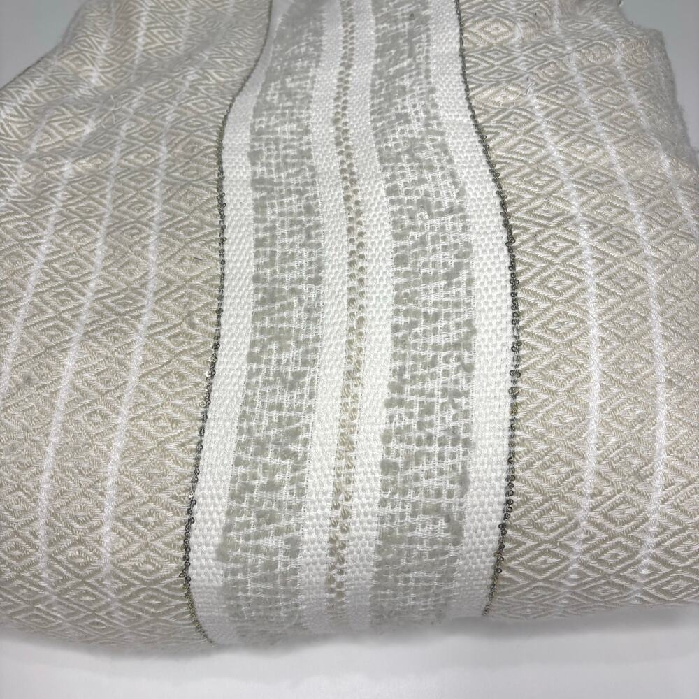 Anthropologie Woven Koseling Striped Duvet Queen Cream, Gold